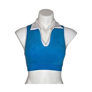 OFFLINE BY AERIE Collared Polo Style Crop Top Blue/White Size Small